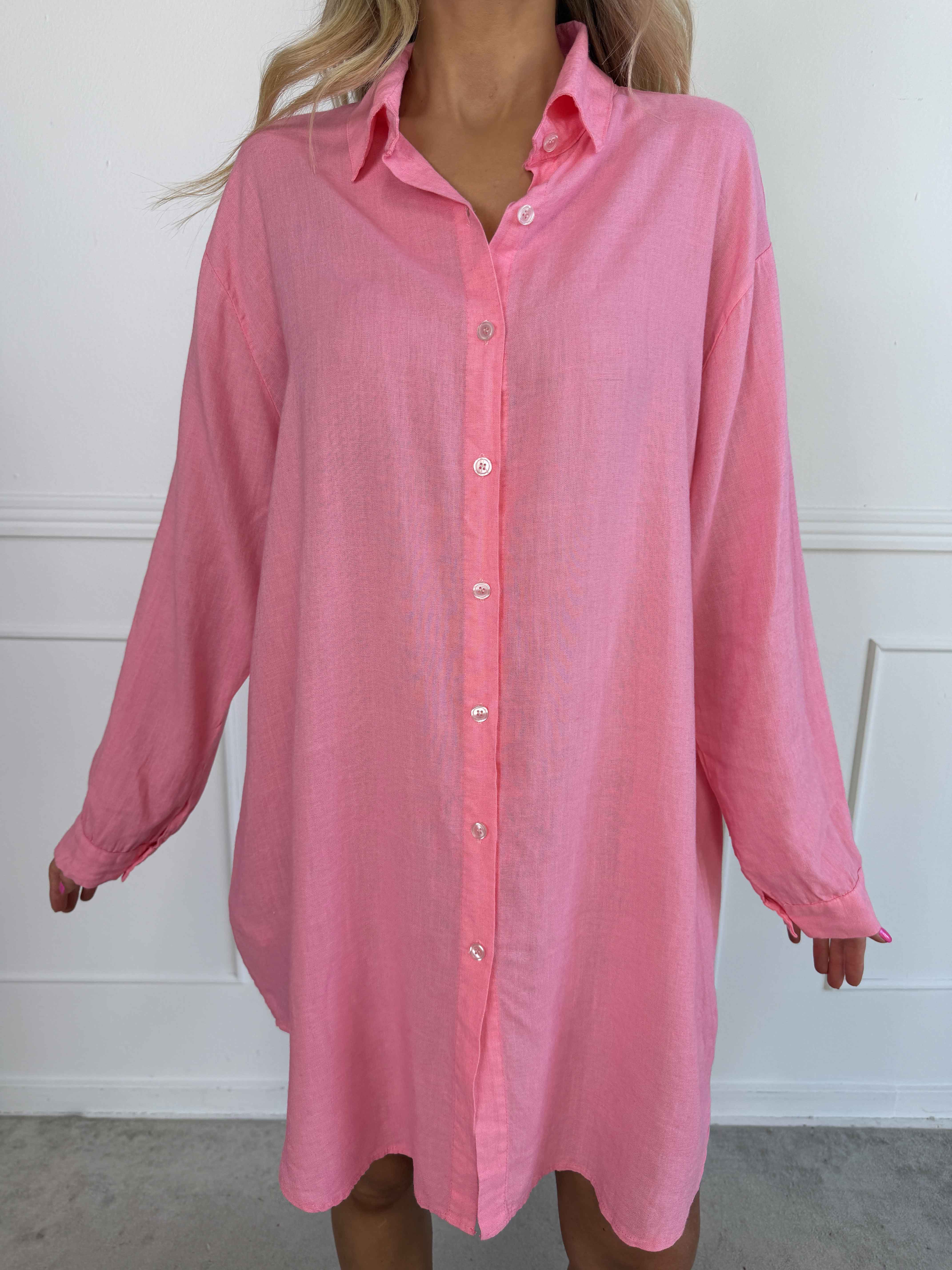 Clara Dress - Ensfarvet skjortekjole i viskose og hør